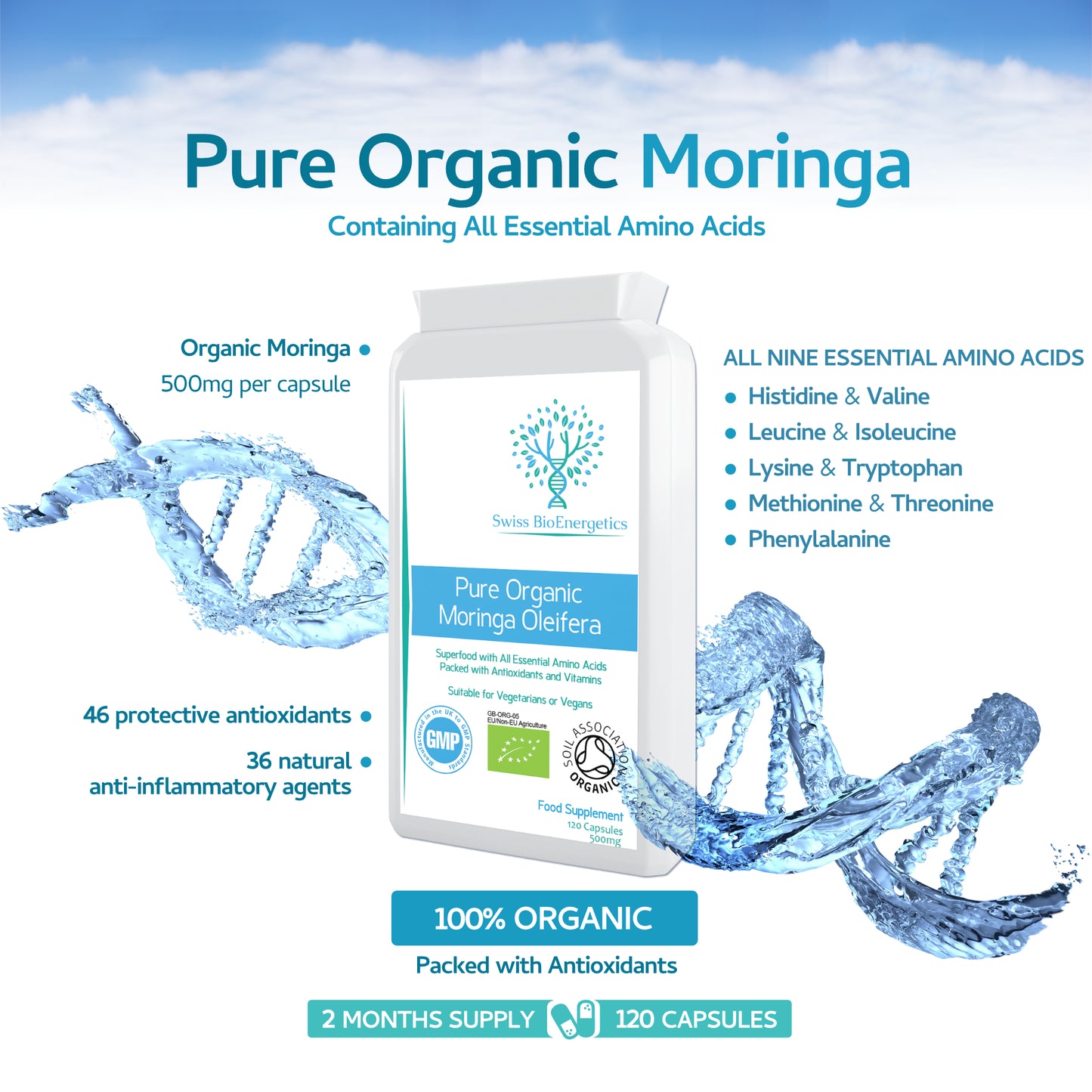 Pure Organic Moringa Oleifera 500mg 120 Capsules