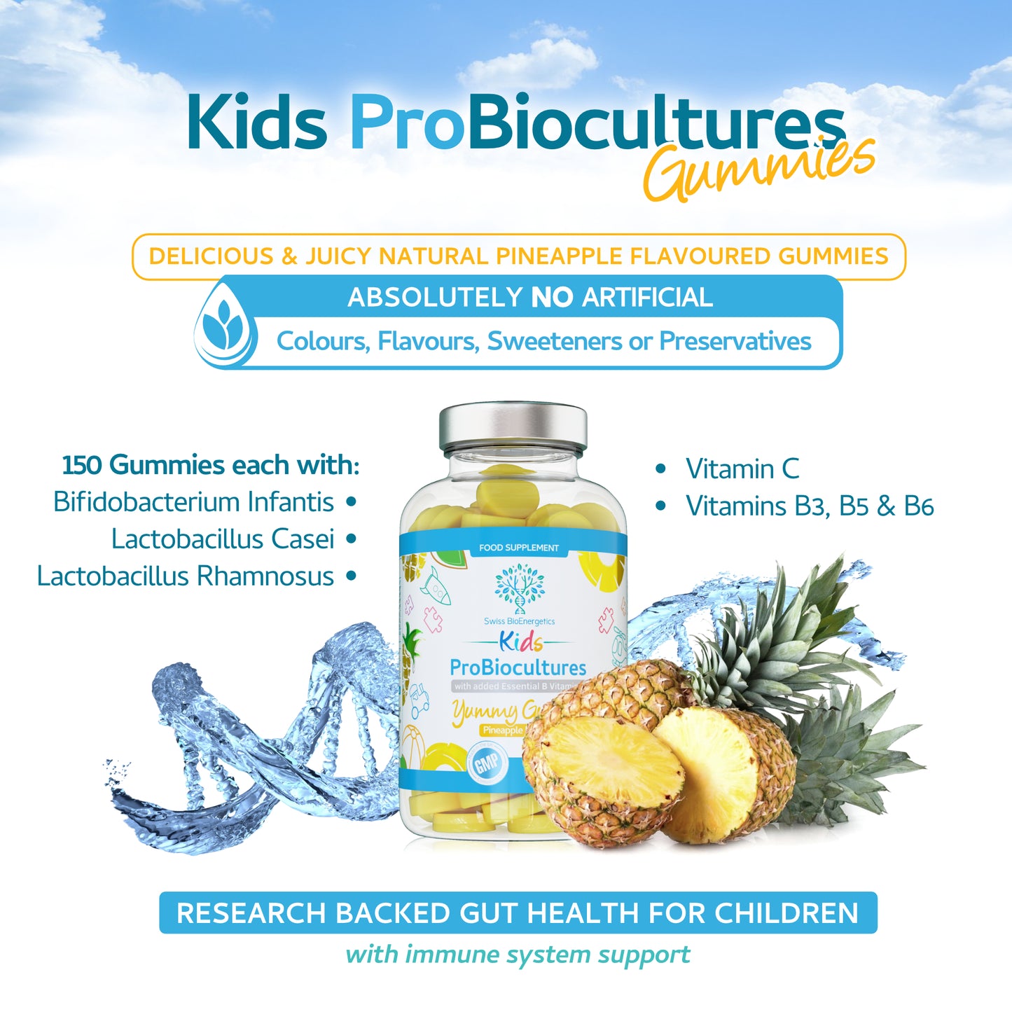 Swiss BioEnergetics Kids Probiotics - ProBiocultures Gummies - 150 Children's probiotics Multi-Strain Gummies