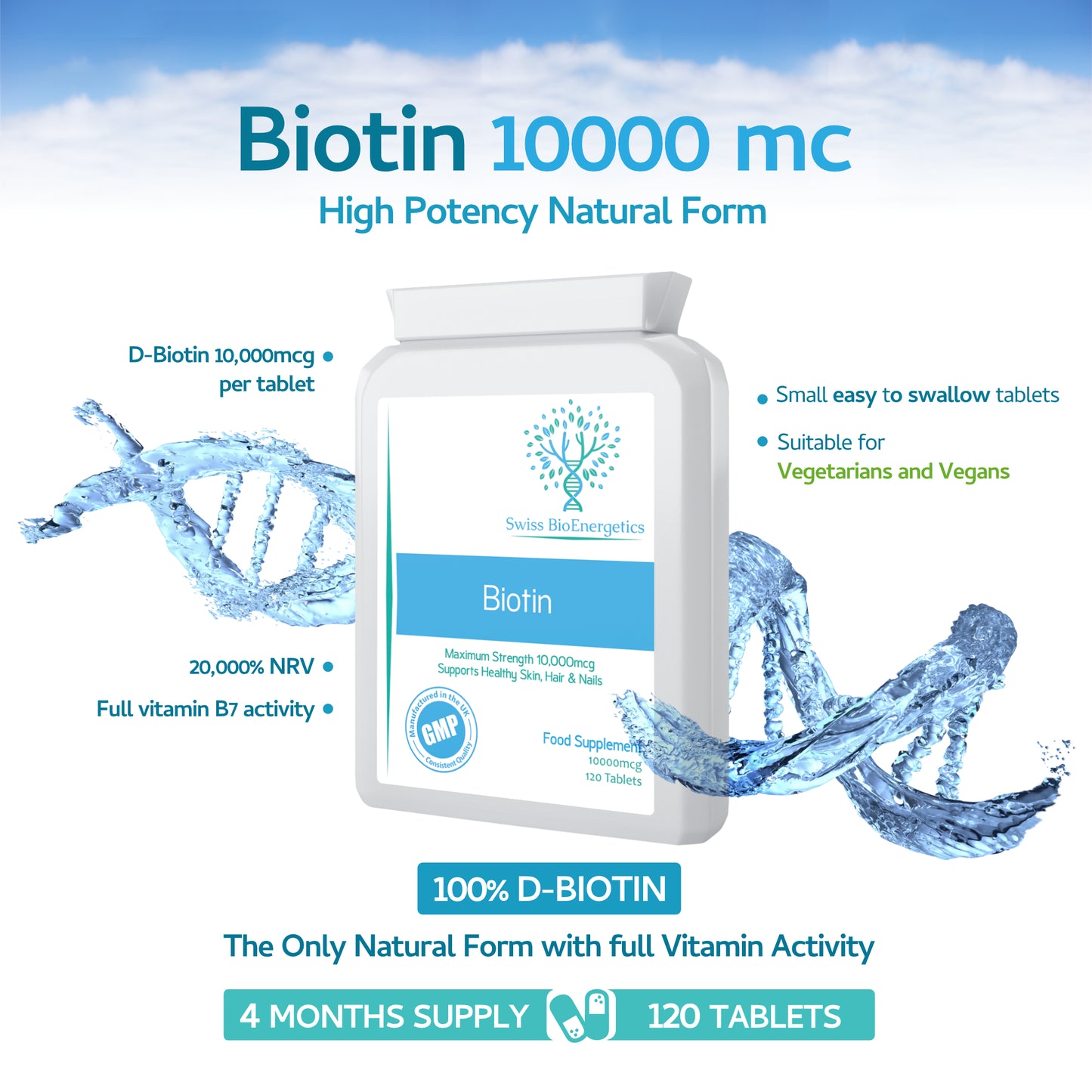 Biotin 10,000 mcg 120 Tablets