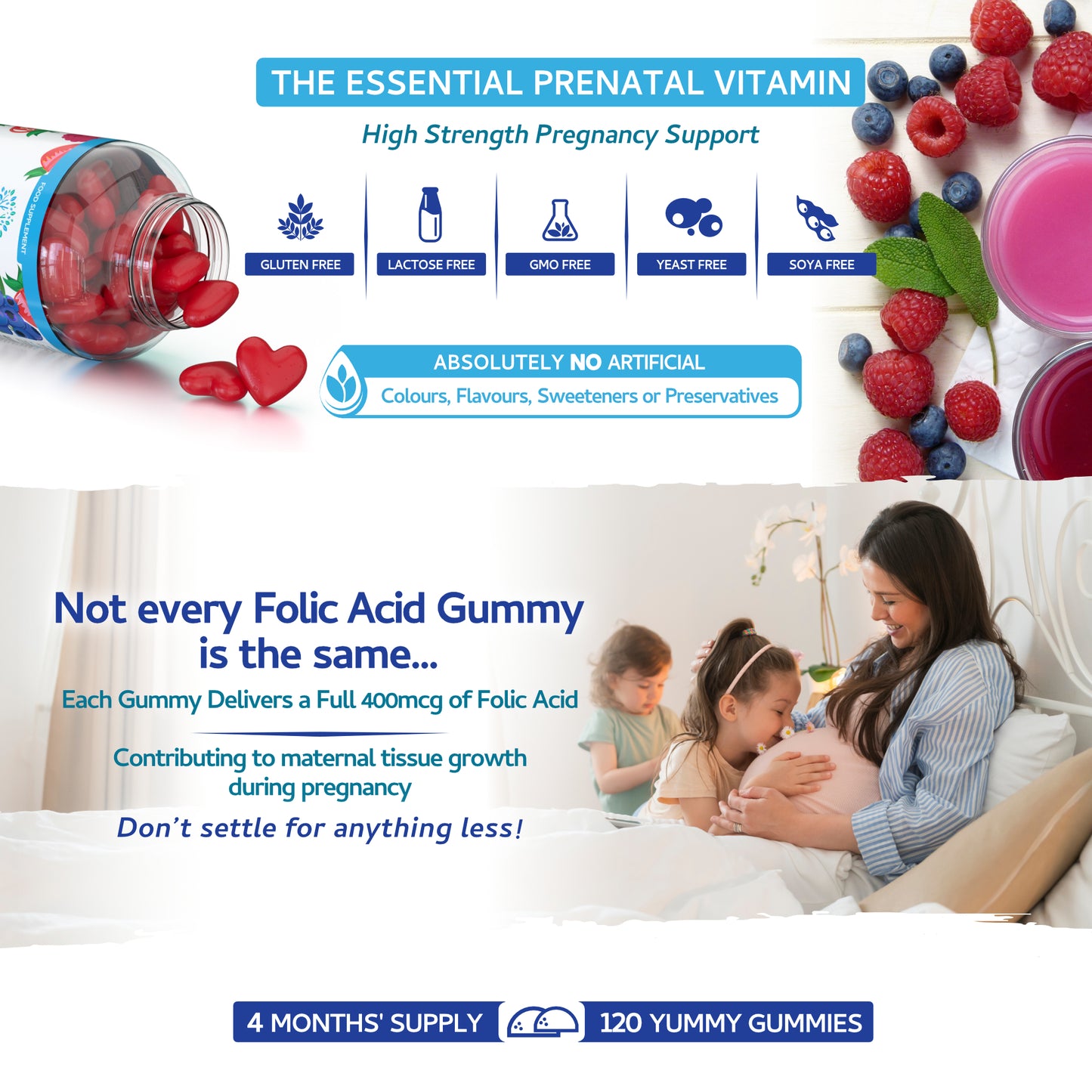 Folic Acid Gummies - 400μg, 120 Natural Berry Flavoured & Vegan Gummies (Copy)