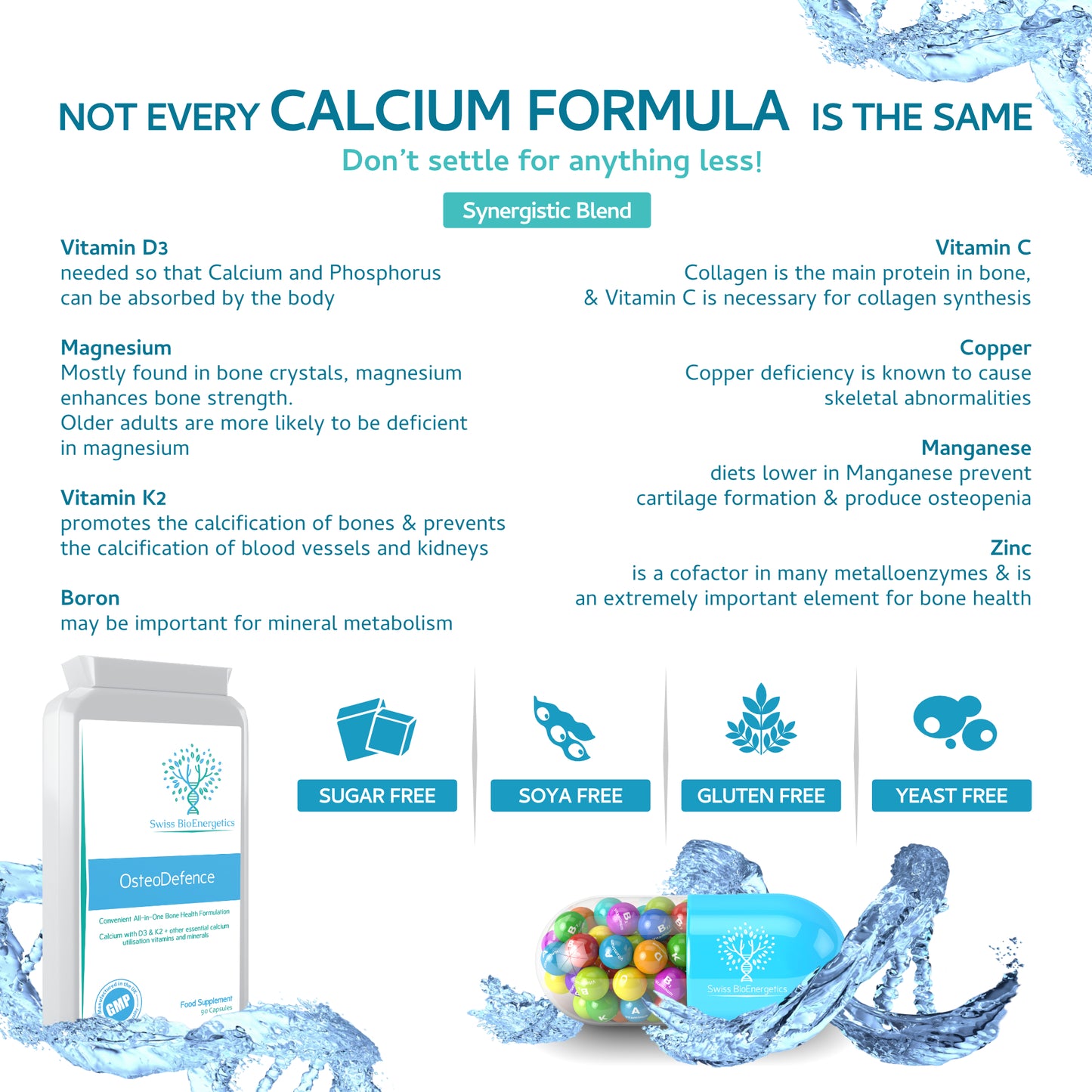 OsteoDefence 90 Capsules - Contains Calcium, Magnesium, Vitamins D3 & K2 Plus a Host of Other Essential Vitamins and Minerals