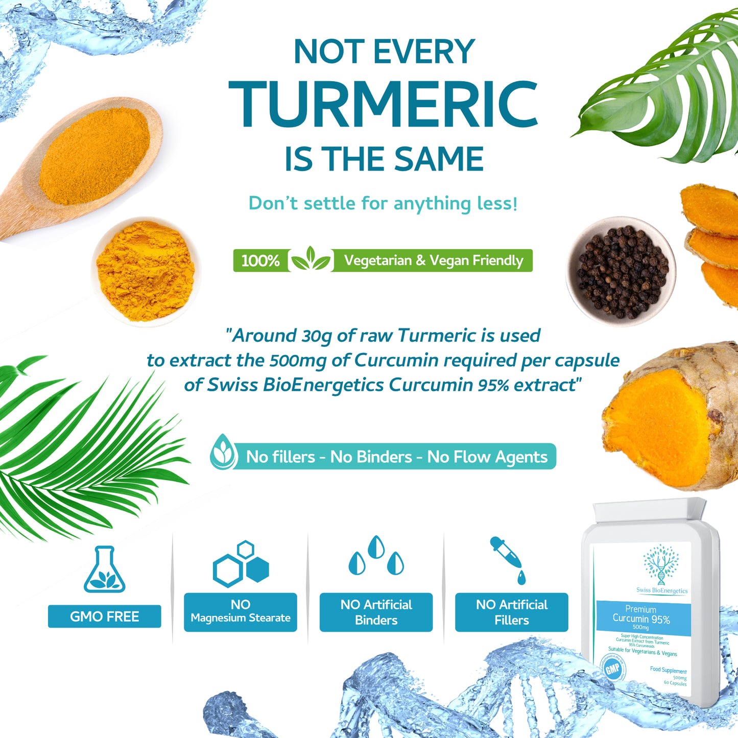 Premium Curcumin 95% with Black Pepper Extract 500mg - 60 Vegan Capsules