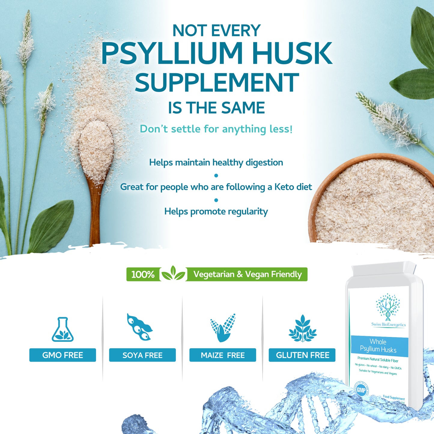 Fibre Supplement 750mg Whole Psyllium Husk (not just Extract)