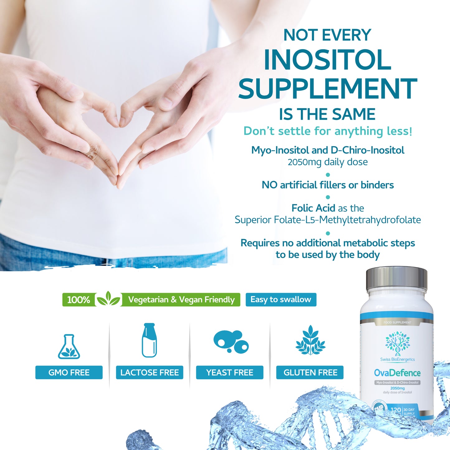 OvaDefence, Myo-Inositol & D-Chiro Inositol PCOS Supplement - 2050mg, 30 Day Supply