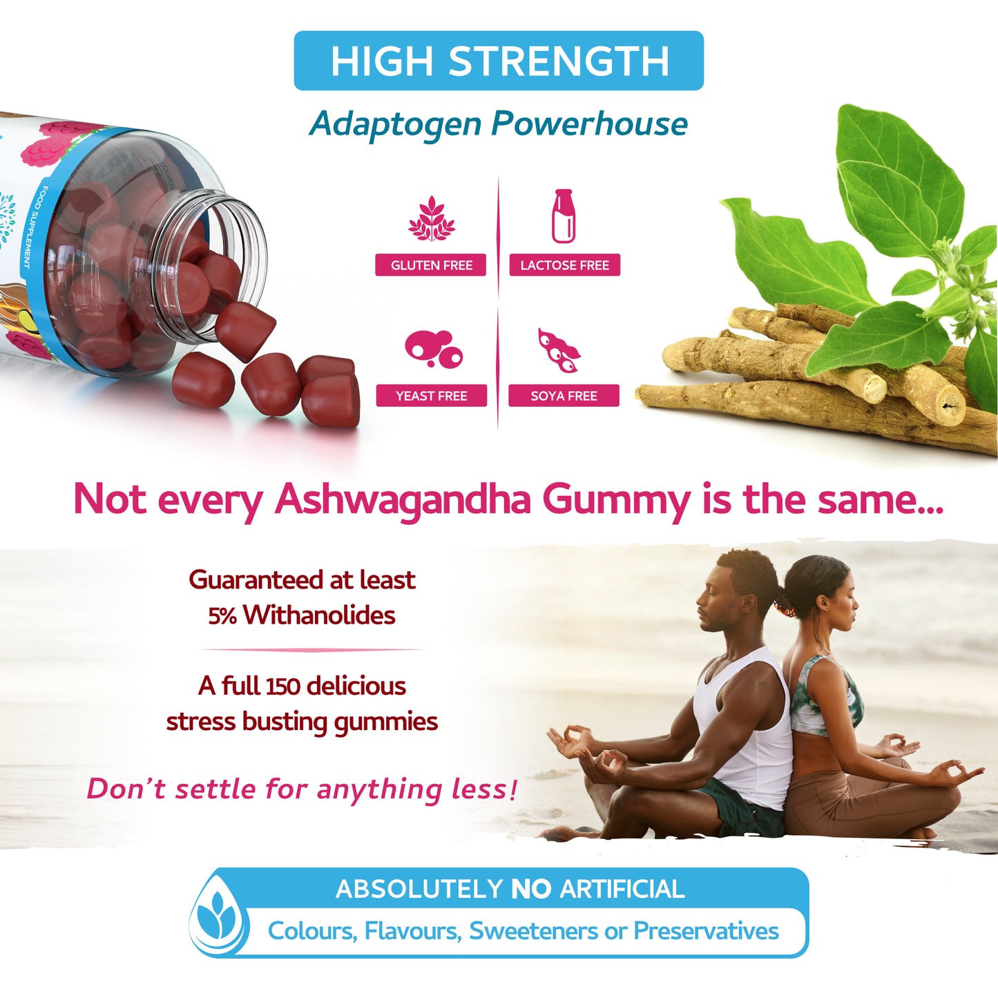 Ashwagandha Gummies - 150 Natural Raspberry Flavoured Chewable & Yummy