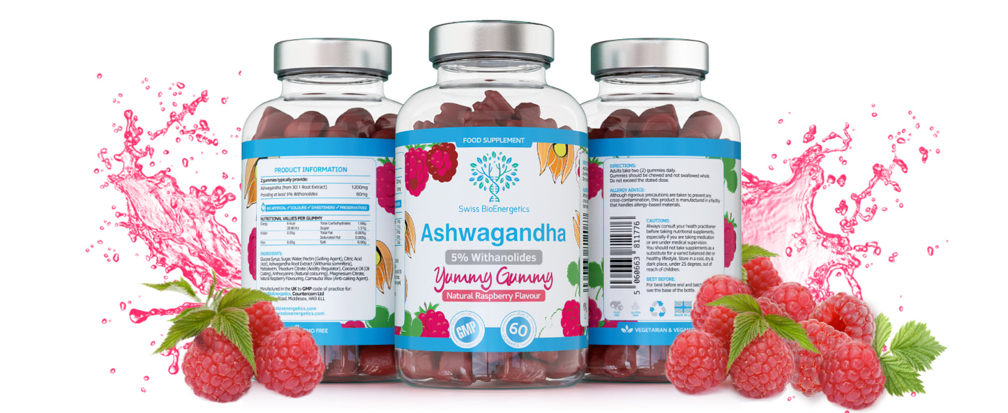 Ashwagandha Gummies - 60 Natural Raspberry Flavoured Chewable & Yummy