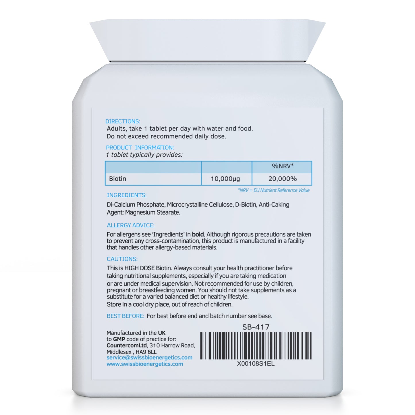 Biotin 10,000 mcg 120 Tablets