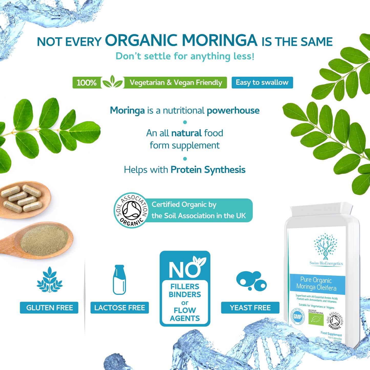 Pure Organic Moringa Oleifera 500mg 120 Capsules