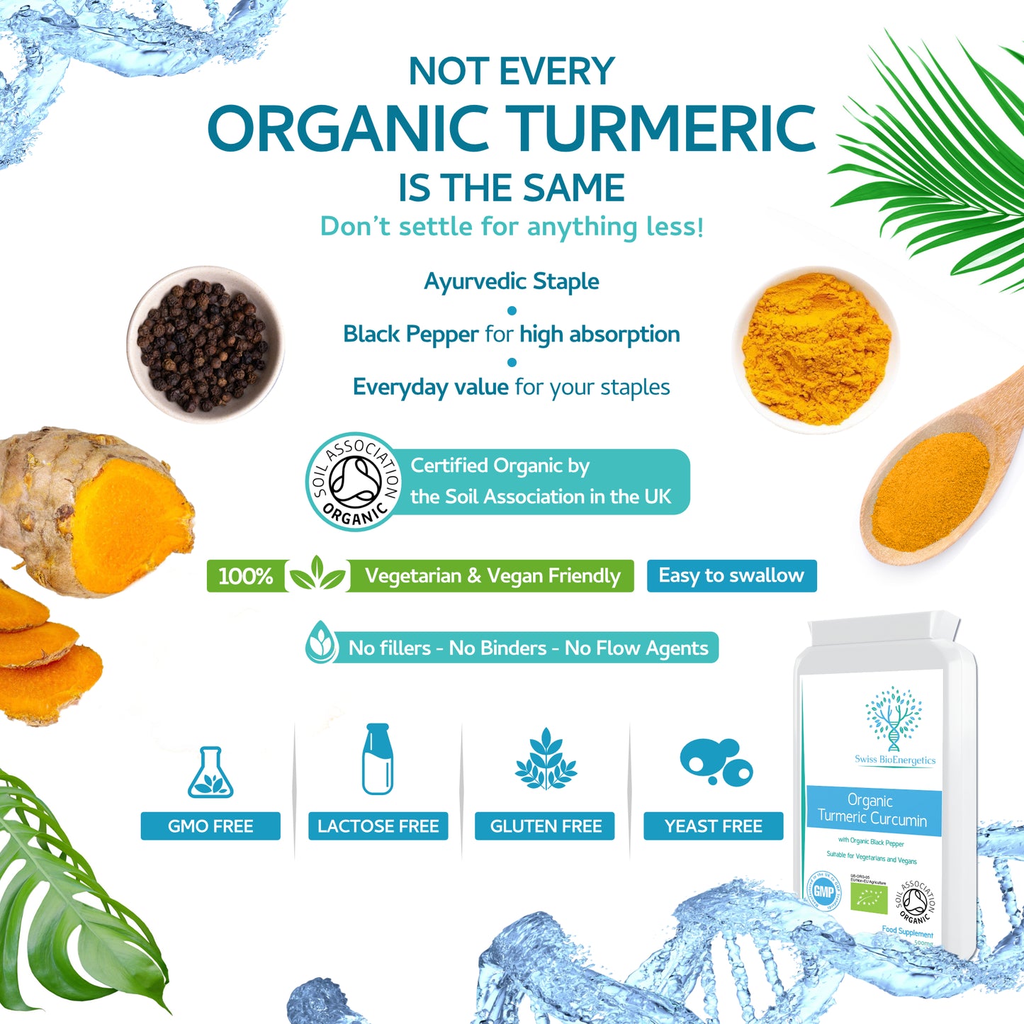 Organic Turmeric Curcumin 1000mg daily dose plus Organic Black Pepper