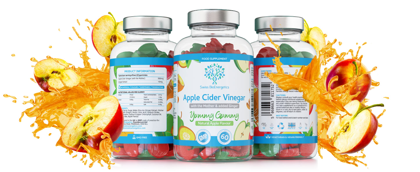 Swiss BioEnergetics Apple Cider Vinegar Gummies with The Mother & Ginger - 60 Natural Apple Flavoured