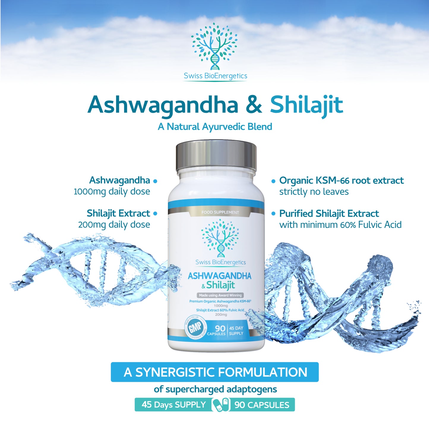 Ashwagandha & Shilajit - Award Winning Ashwagandha KSM-66 1000mg & Purified Shilajit Extract 200mg (60% Fulvic Acid)