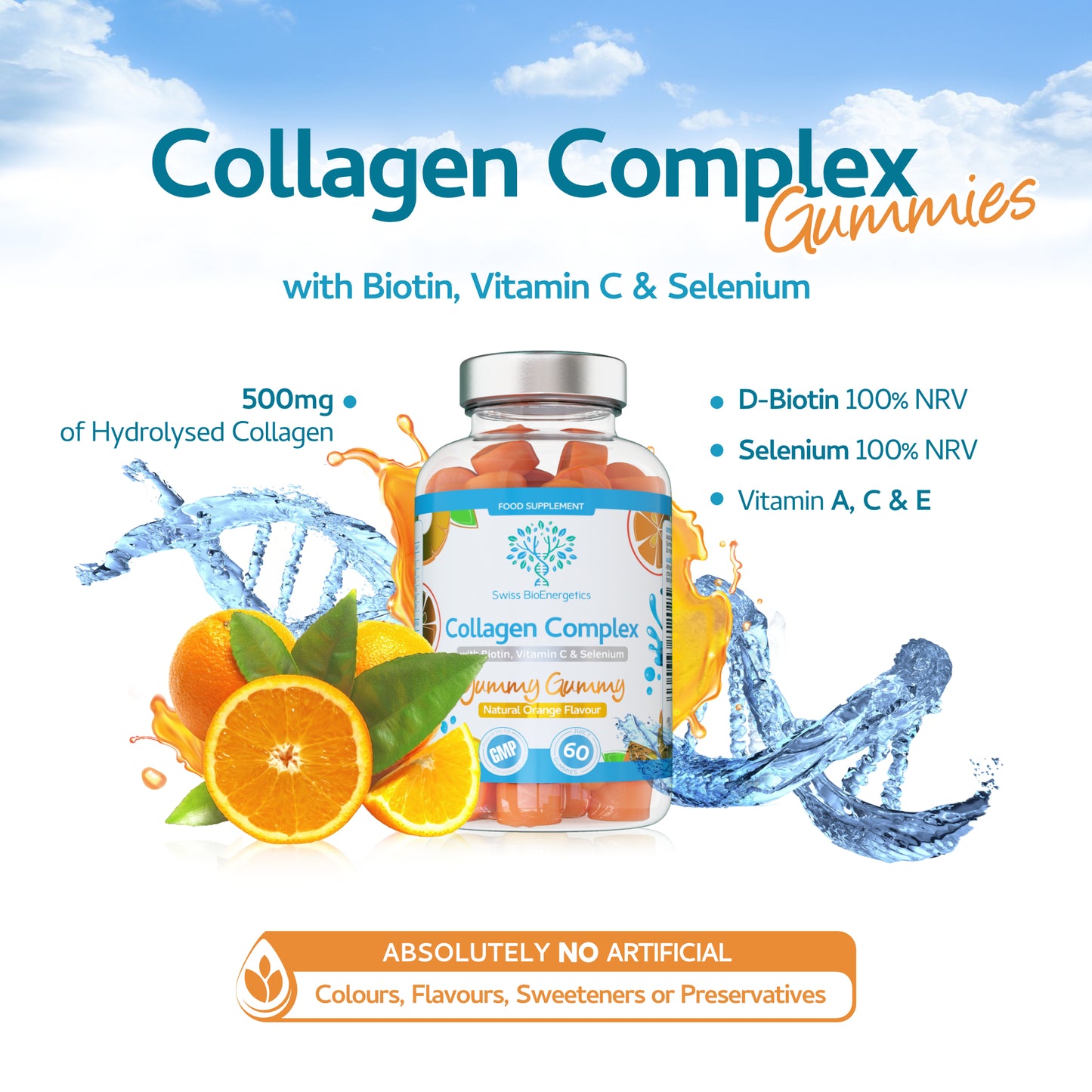 Collagen Complex - 60 Natural Orange Flavour Chewable Yummy Gummies
