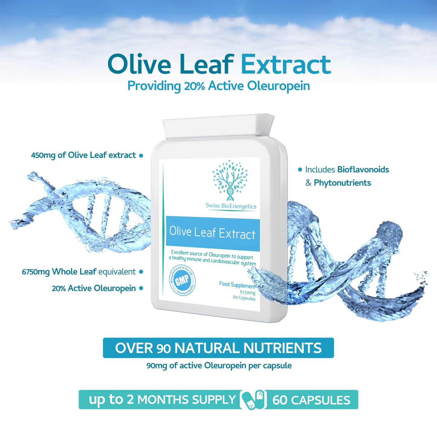 Olive Leaf Extract 6750mg Whole Leaf Equivalent - 60 Capsules