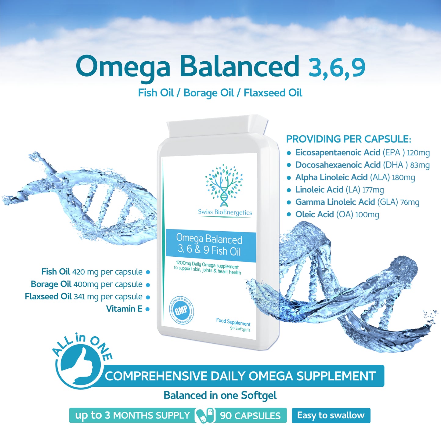 Omega Balanced 3, 6 & 9 Fish Oil 1000mg, 90 Capsules