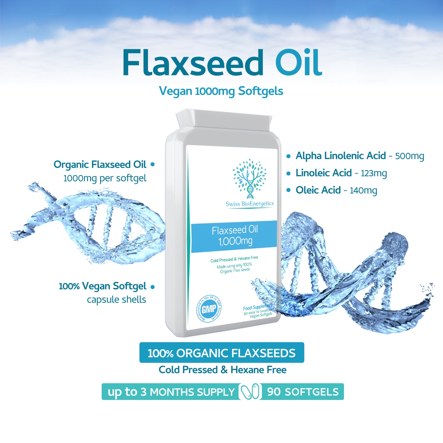 Flaxseed Oil Capsules 1000mg  90 Vegan Soft Gels