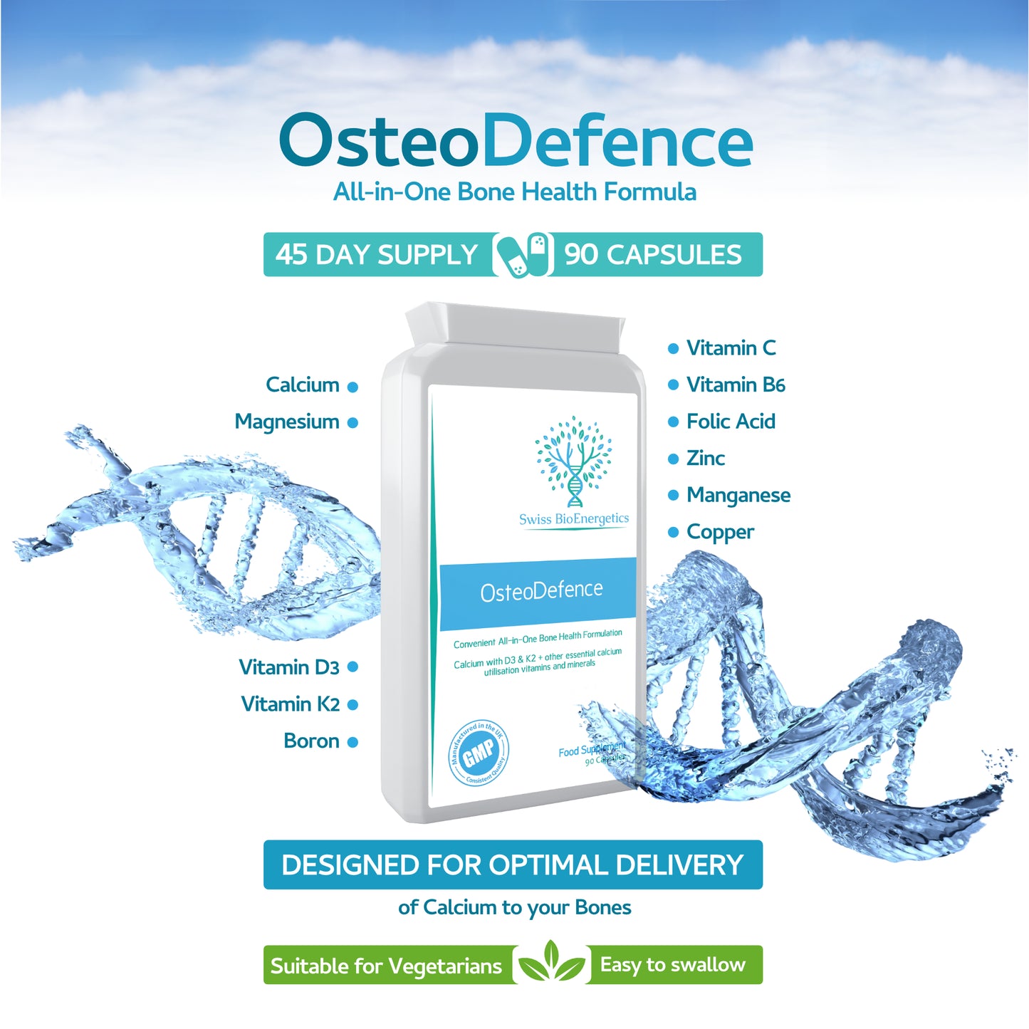 OsteoDefence 90 Capsules - Contains Calcium, Magnesium, Vitamins D3 & K2 Plus a Host of Other Essential Vitamins and Minerals