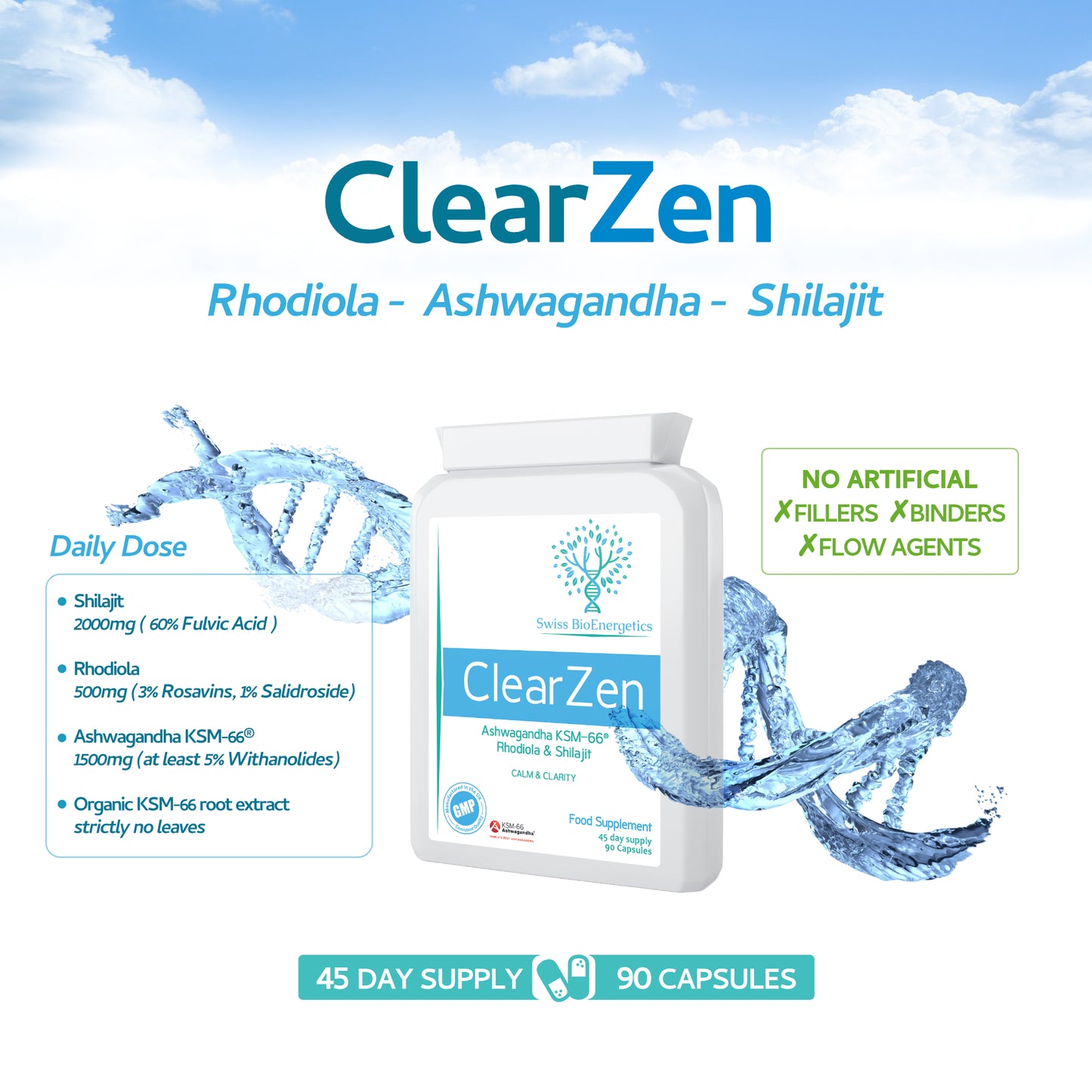 Rhodiola, Ashwagandha and Shilajit - ClearZen - Adaptogen 3-in-1 Complex