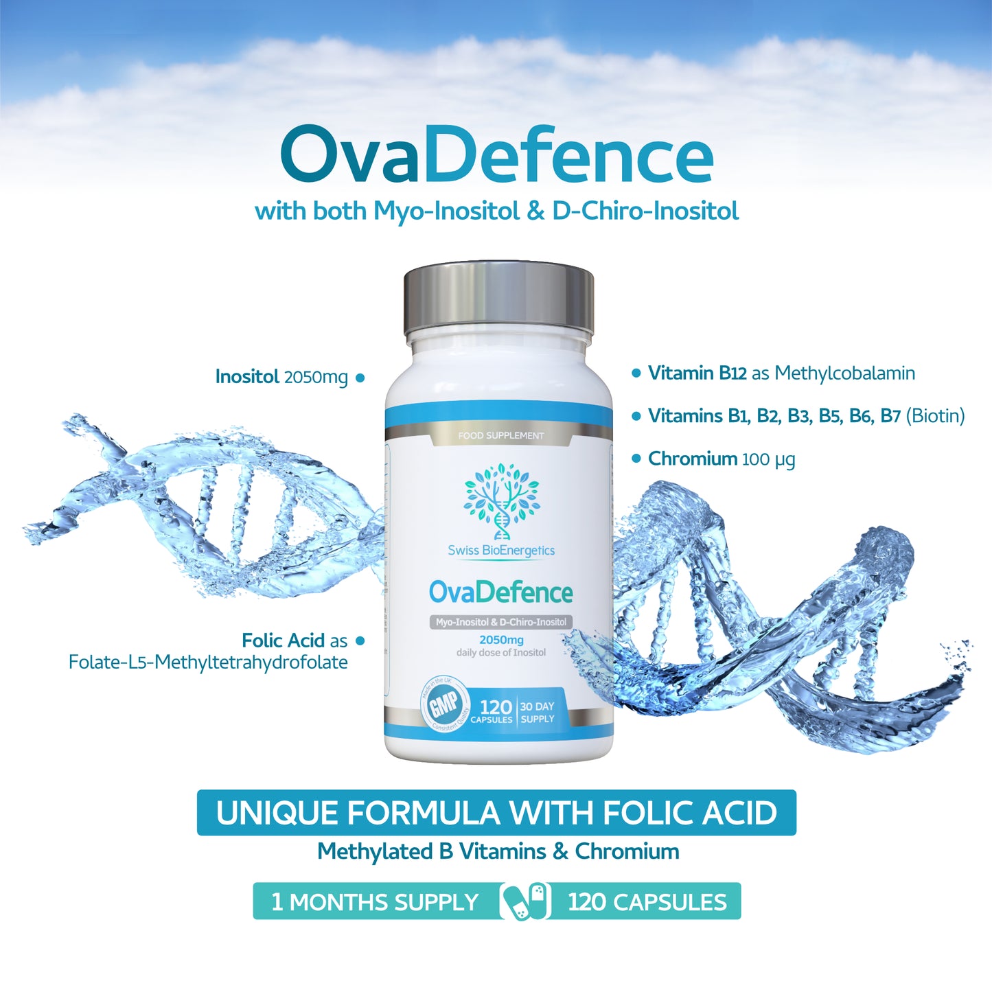 OvaDefence, Myo-Inositol & D-Chiro Inositol PCOS Supplement - 2050mg, 30 Day Supply