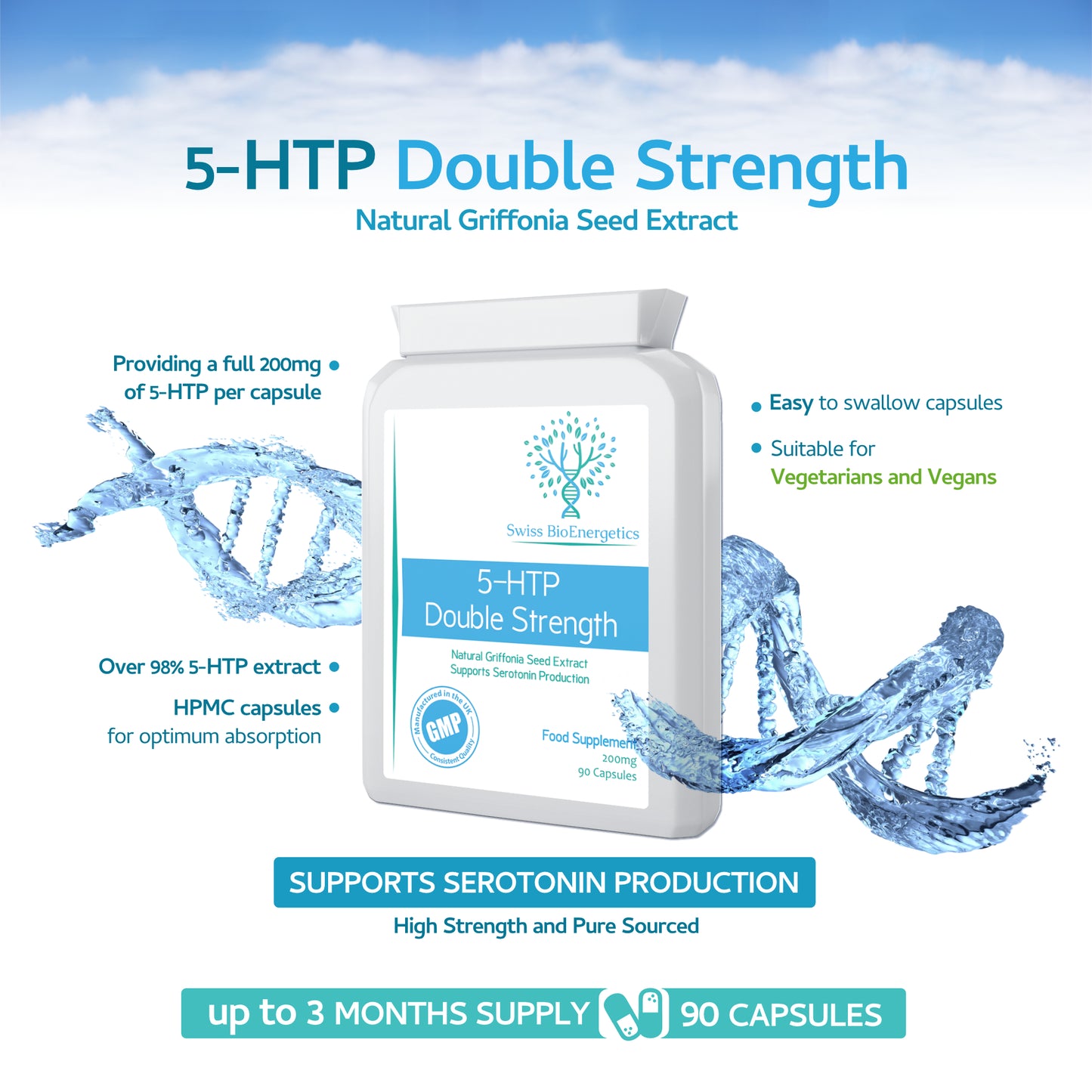 5HTP - Natural Griffonia Seed Extract Supplement – 90 Capsules - Made in The UK to the GMP code of practice