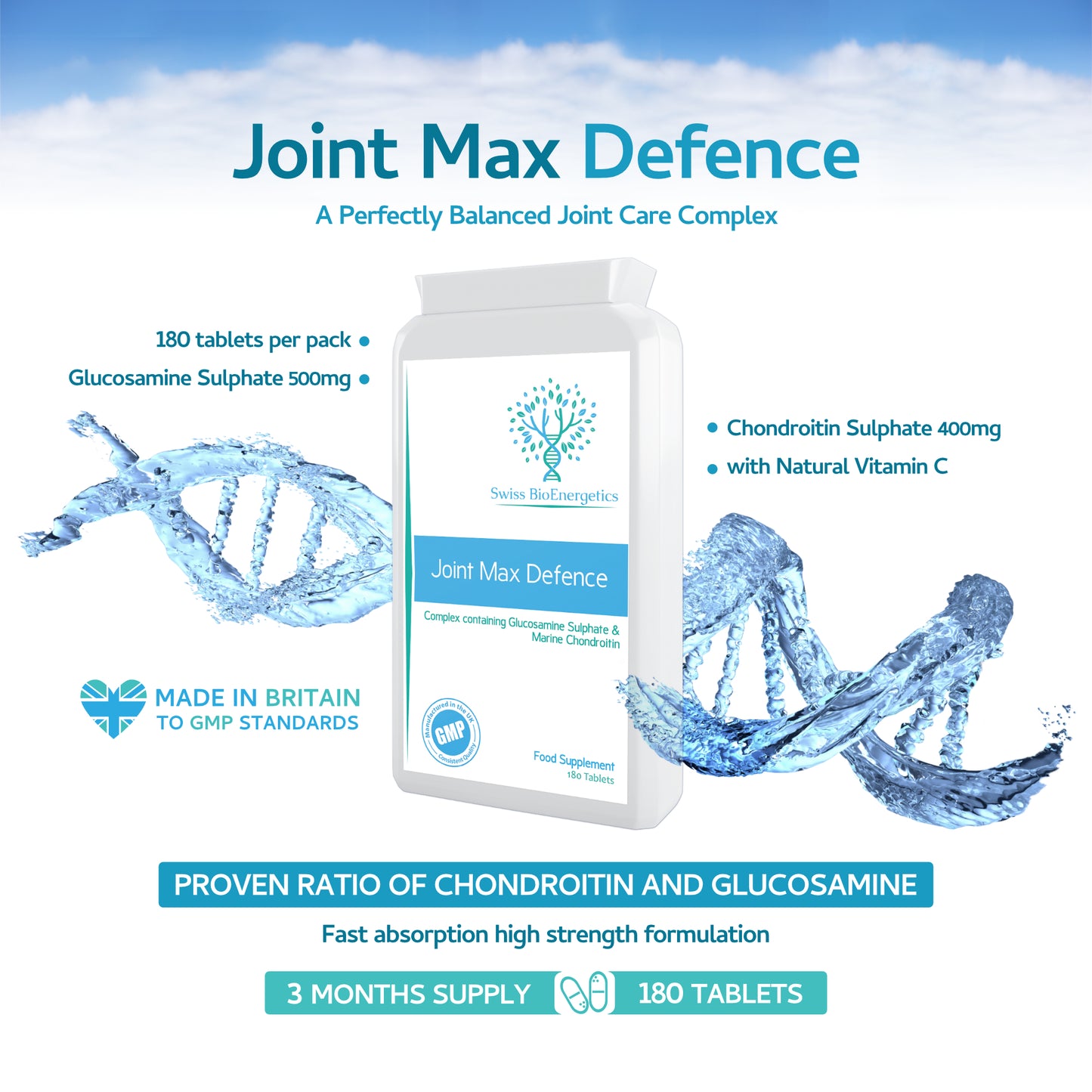 Joint Max Defence - 900mg,180 Tablets of Glucosamine Sulphate & Chondroitin Sulphate