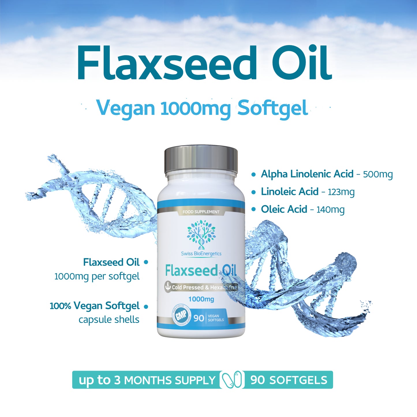Flaxseed Oil Capsules 1000mg  90 Vegan Soft Gels