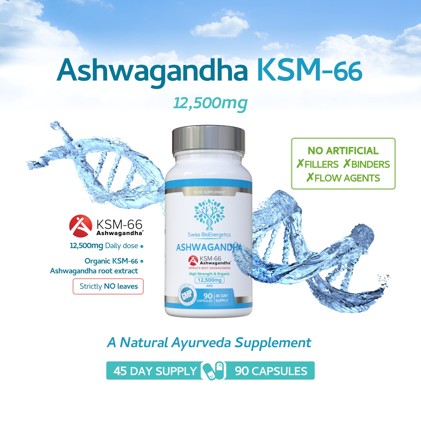 Ashwagandha KSM 66 - Huge 12,500mg Daily - 45 Day Supply