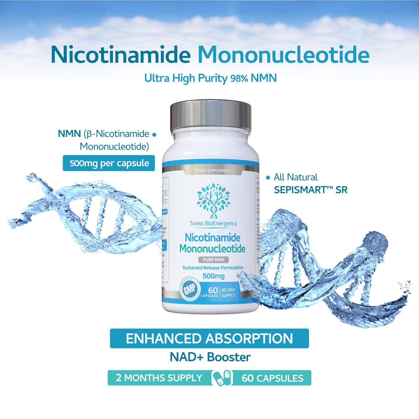 NMN Nicotinamide Mononucleotide 500mg, 60 Capsules