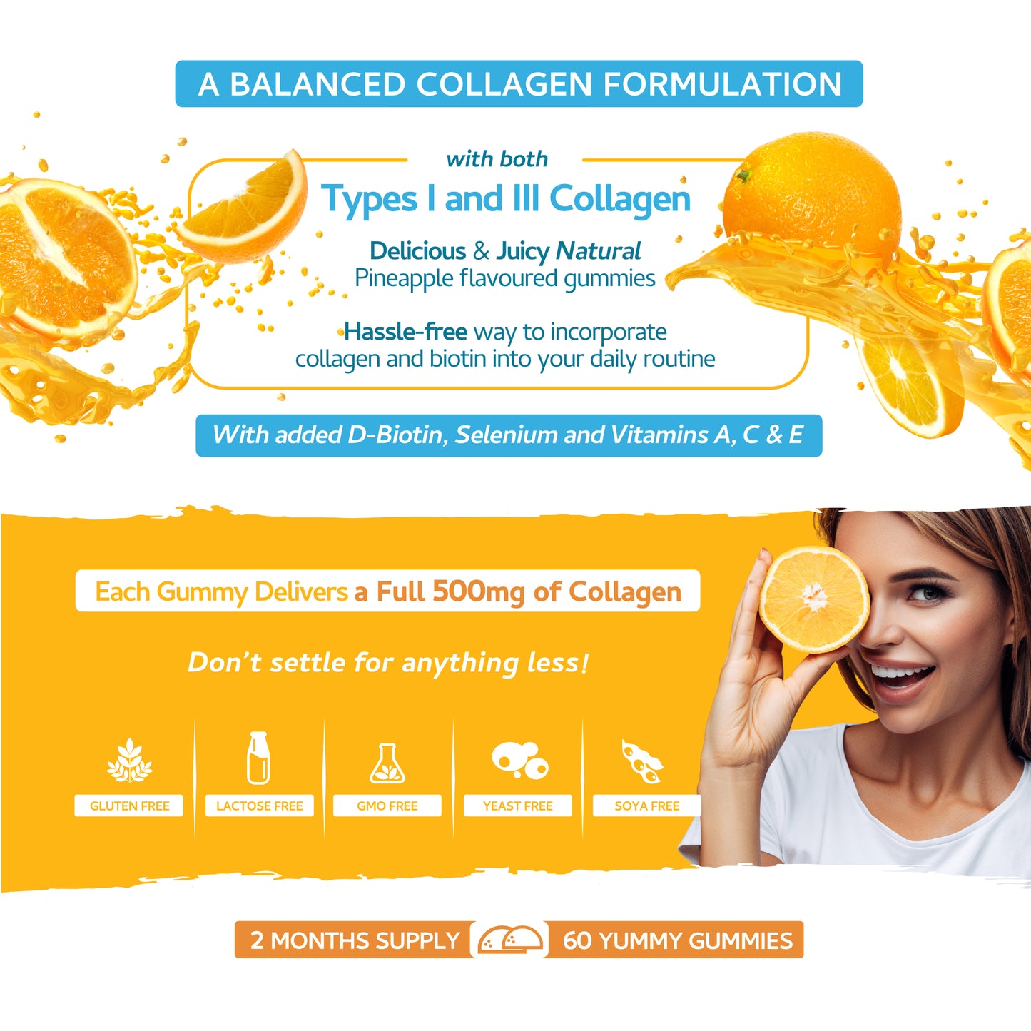 Collagen Complex - 60 Natural Orange Flavour Chewable Yummy Gummies