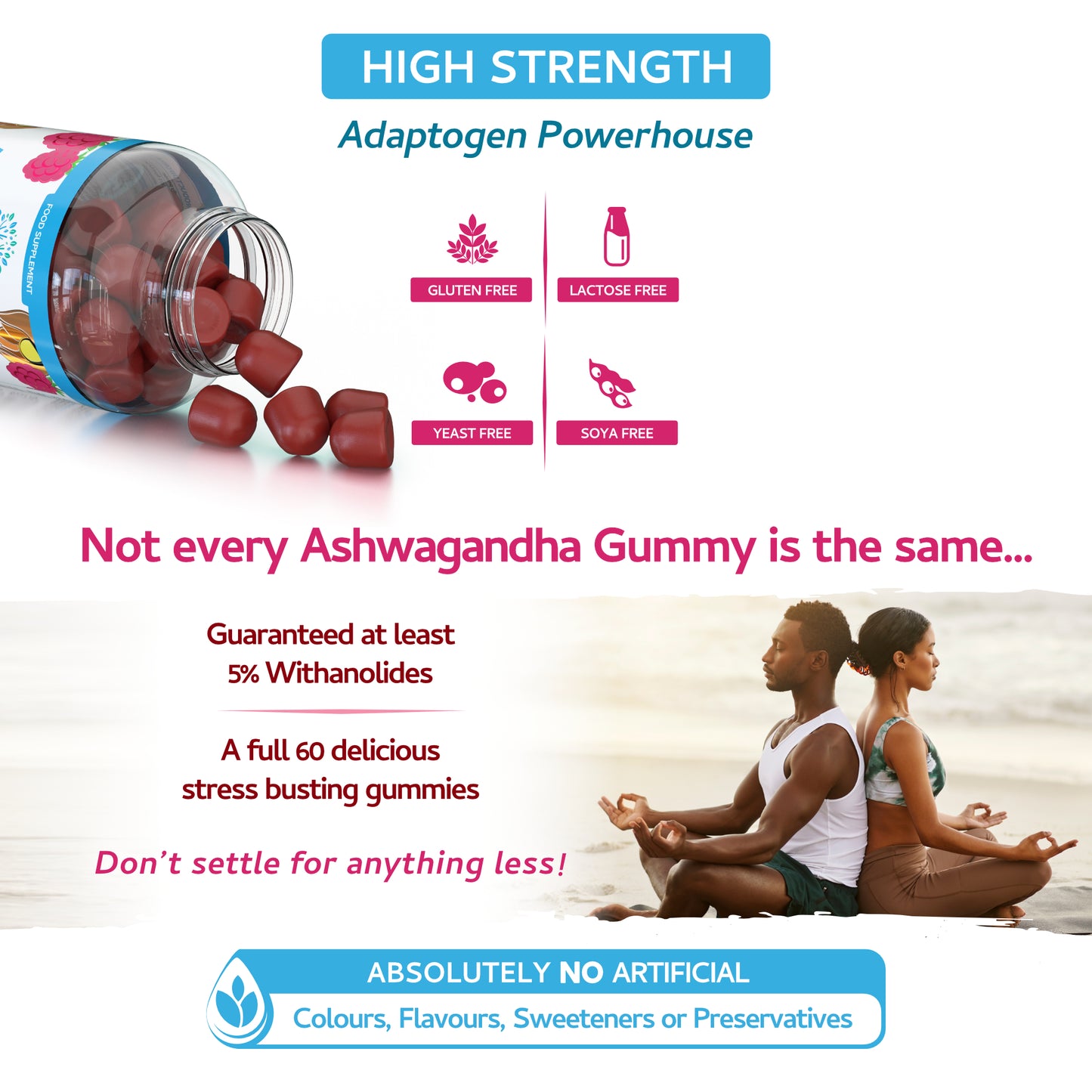 Ashwagandha Gummies - 60 Natural Raspberry Flavoured Chewable & Yummy