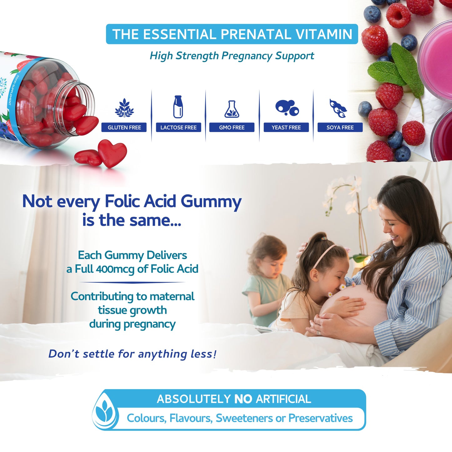 Folic Acid Gummies - 400μg, 60 Natural Berry Flavoured & Vegan Gummies