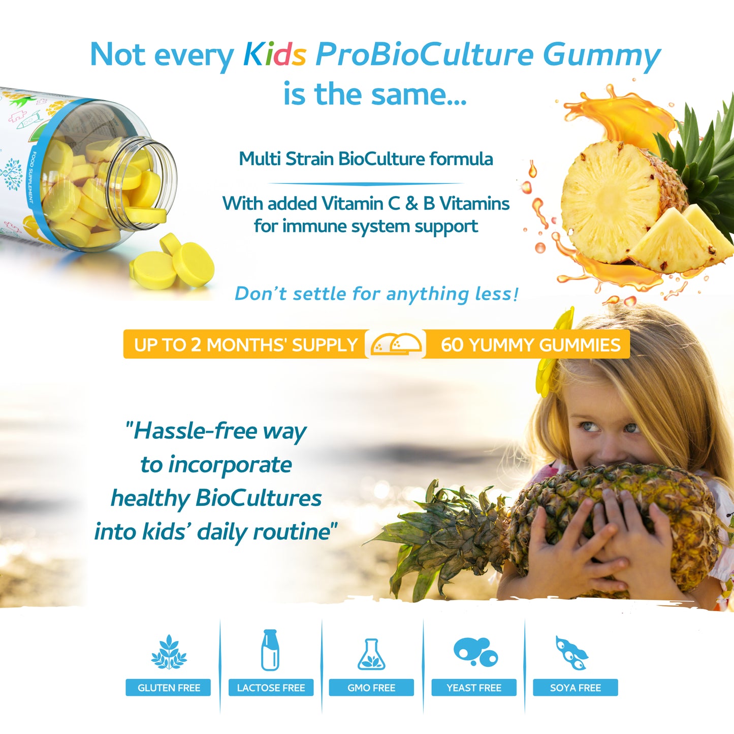 Kids Probiotics/ProBiocultures Gummies - 60 Children's probiotics Multi-Strain Gummies
