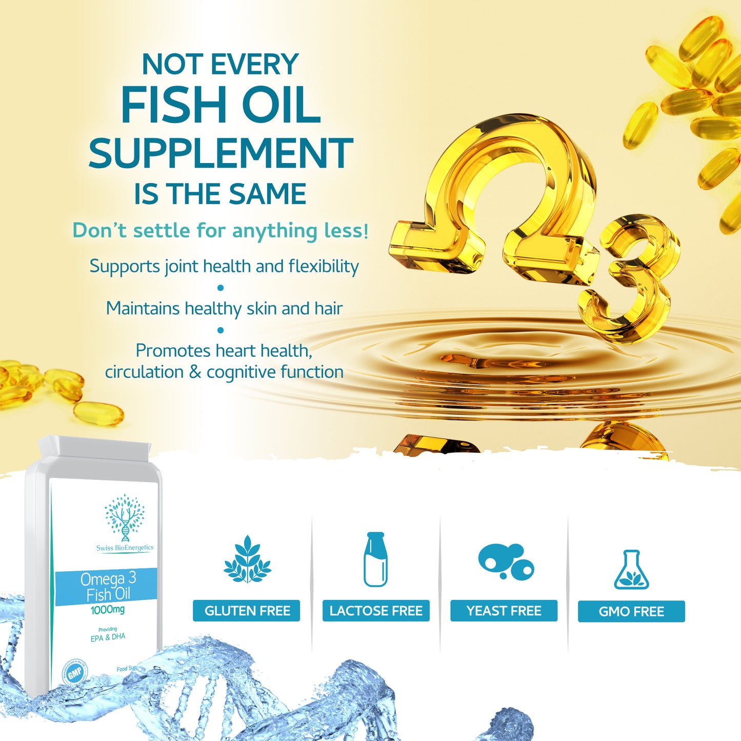 Omega-3 Fish Oil Soft Gels - Ultra Potent 1000mg, 90 Capsules