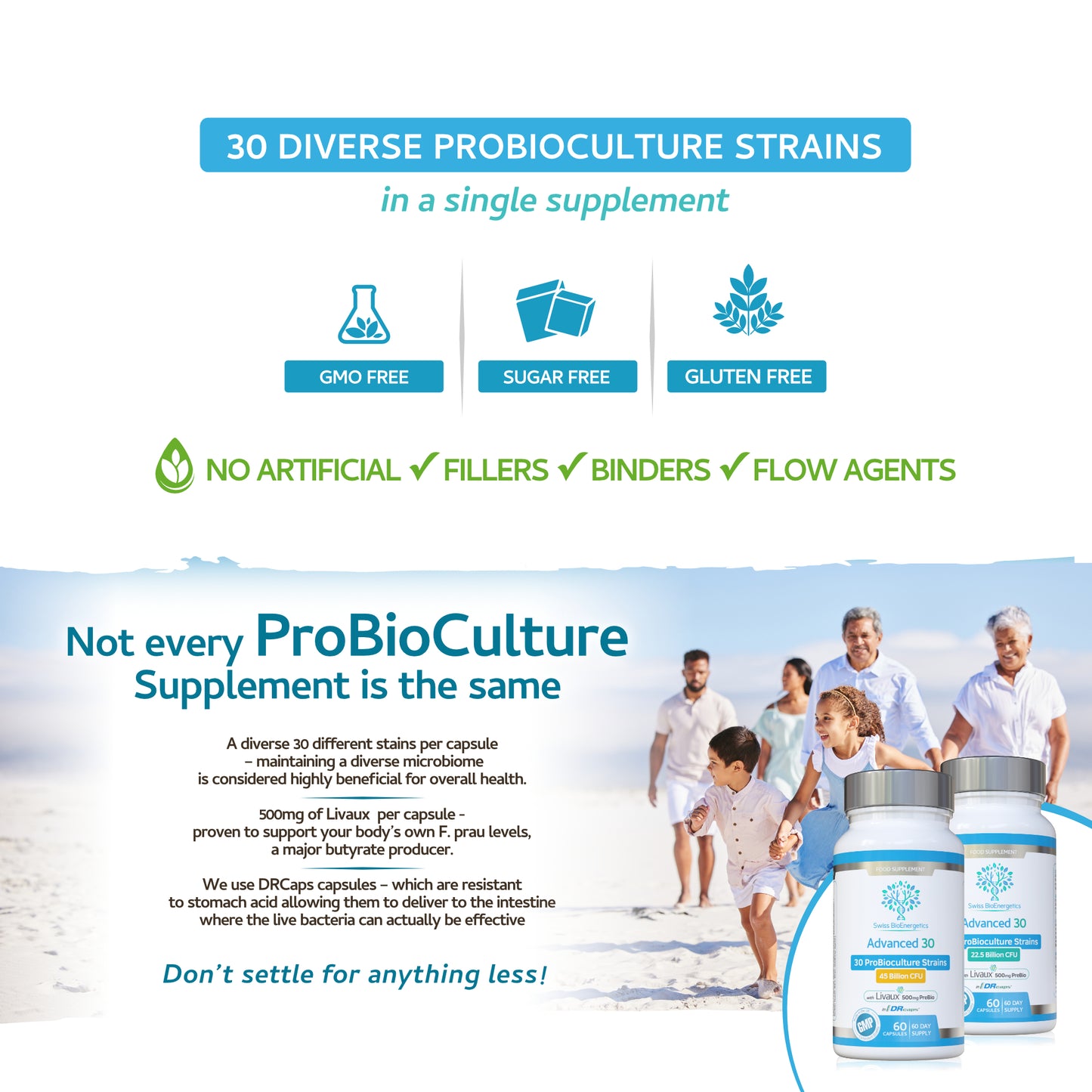 Bio Cultures Complex Probiotics 30-strains, 22.5 Billion CFU plus 500mg Livaux Prebiotic