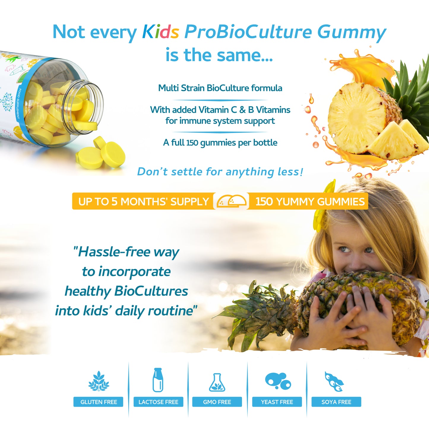 Kids Probiotics/ProBiocultures Gummies - 150 Children's probiotics Multi-Strain Gummies