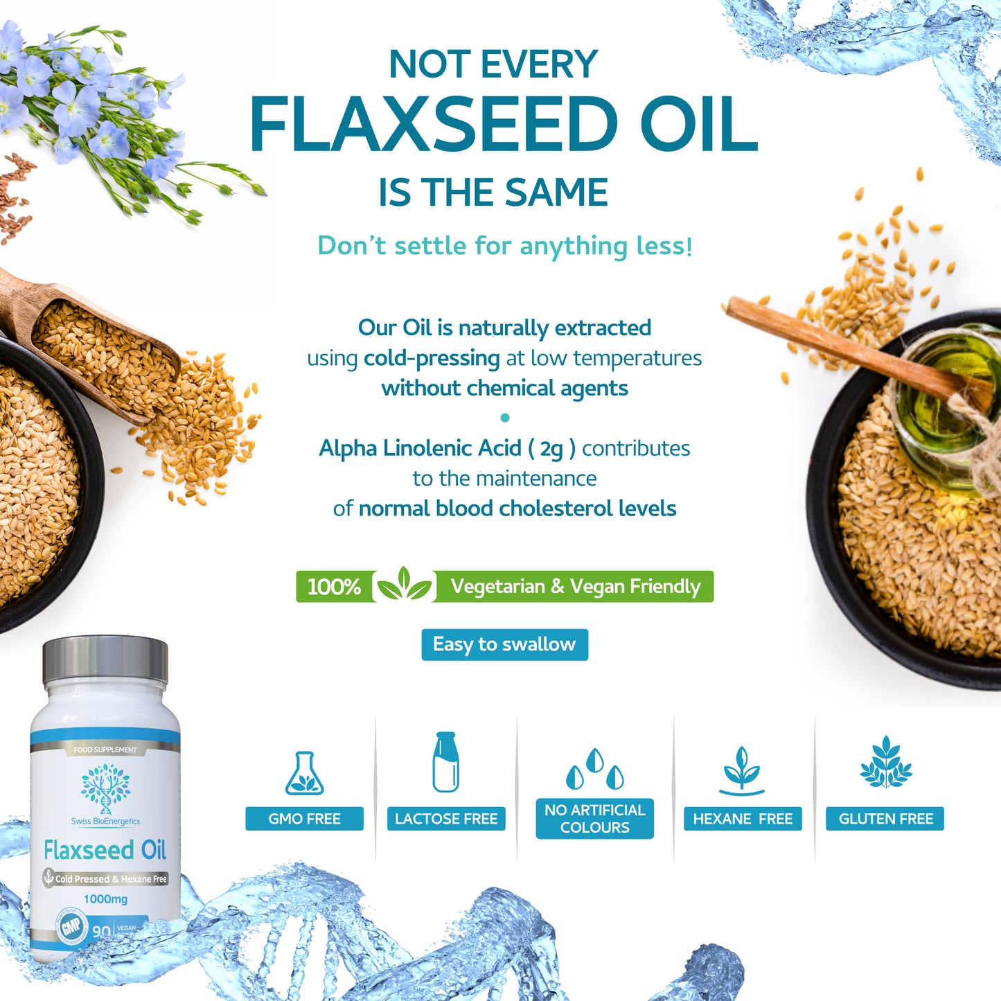 Flaxseed Oil Capsules 1000mg  90 Vegan Soft Gels