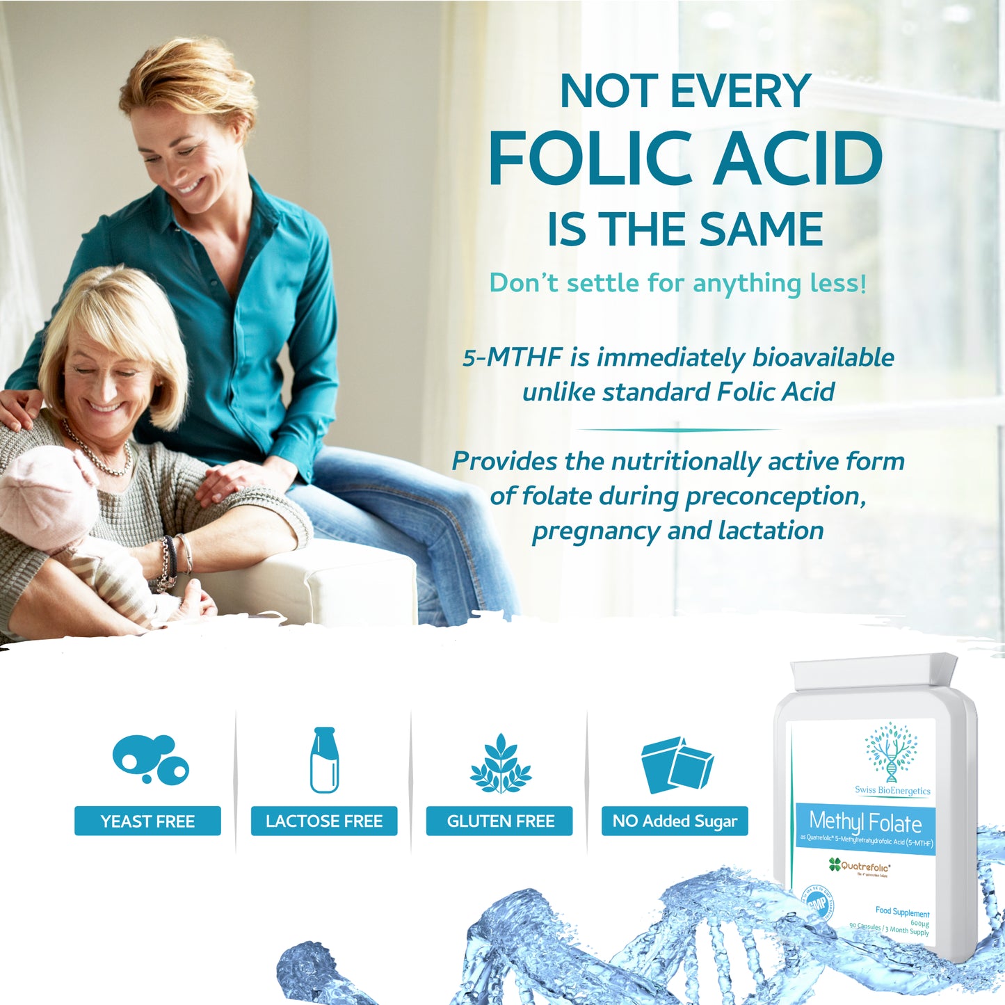 Methyl Folate 600µg - 90 Capsules as Quatrefolic 5-MTHF : The 4th Generation Folate