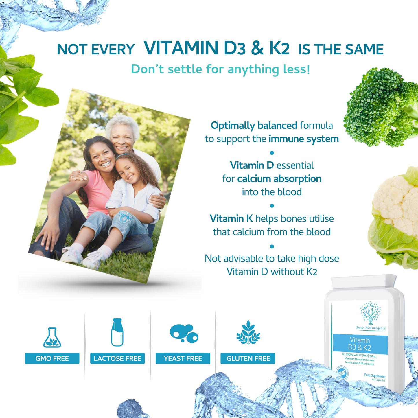 Vitamin D 3,000 IU & Vitamin K2 100ug MK7 Vegetarian Capsules