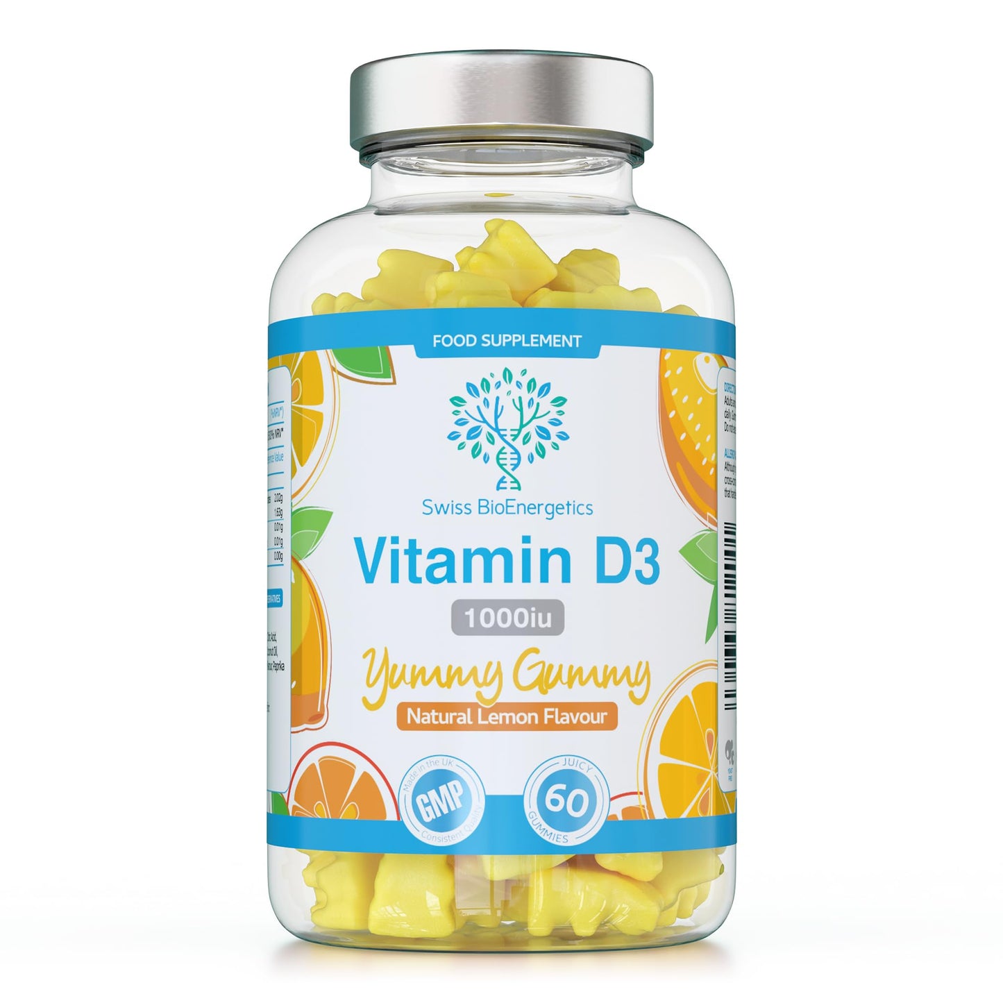 Vitamin D3 Gummies 25µg 1000IU - 60 Natural Lemon Flavour Chewable Yummy Gummies