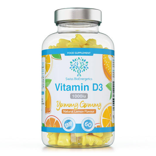 Vitamin D3 Gummies 25µg 1000IU - 60 Natural Lemon Flavour Chewable Yummy Gummies