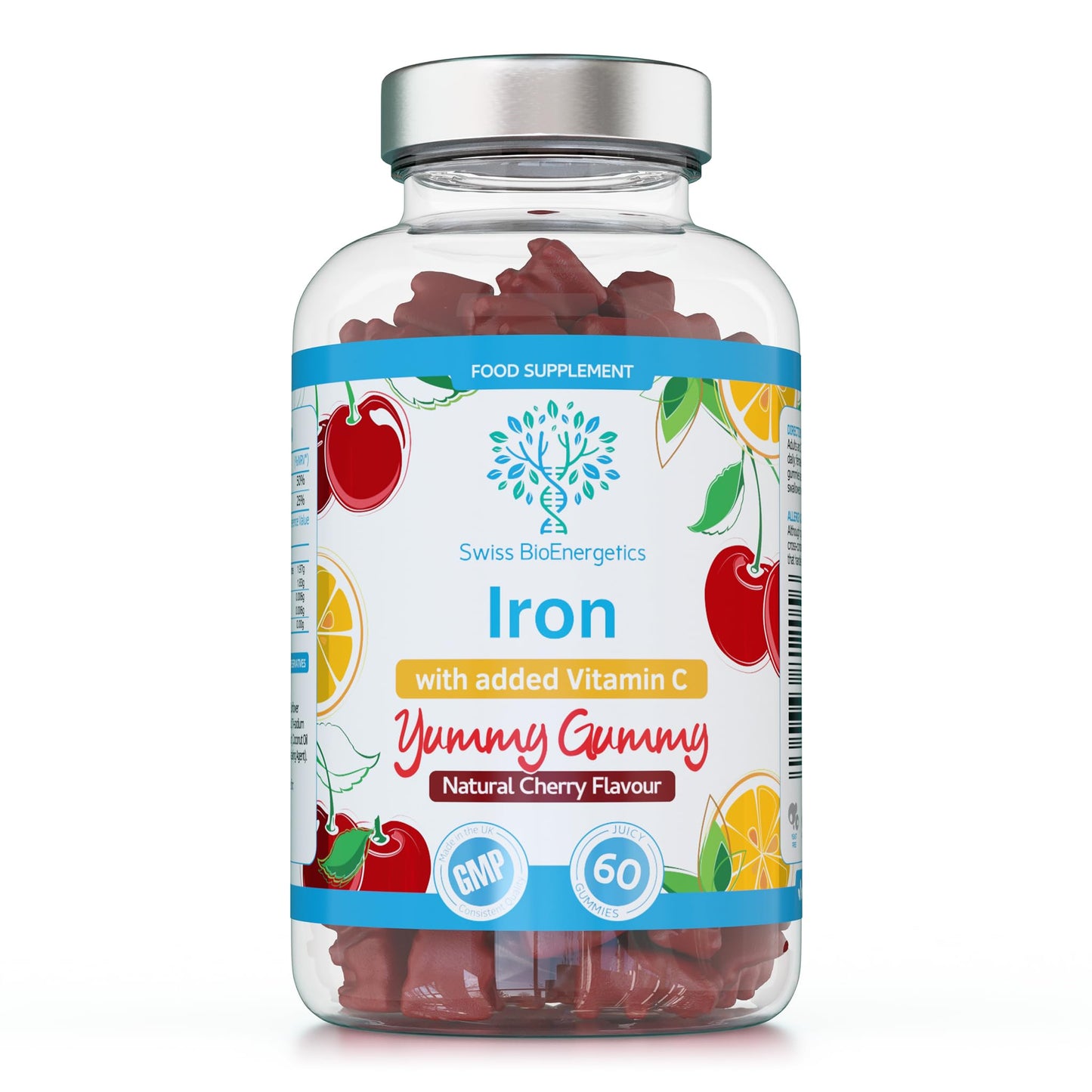 Iron Gummies with Added Vitamin C - 60 Natural Cherry Flavour Chewable Yummy Gummies