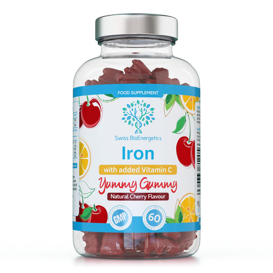 Iron Gummies with Added Vitamin C - 60 Natural Cherry Flavour Chewable Yummy Gummies
