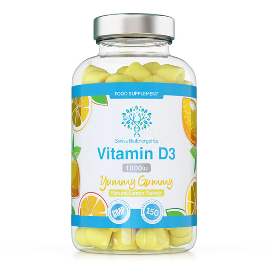 Vitamin D3 Gummies 25µg 1000IU - 150 Natural Lemon Flavour Chewable Yummy Gummies