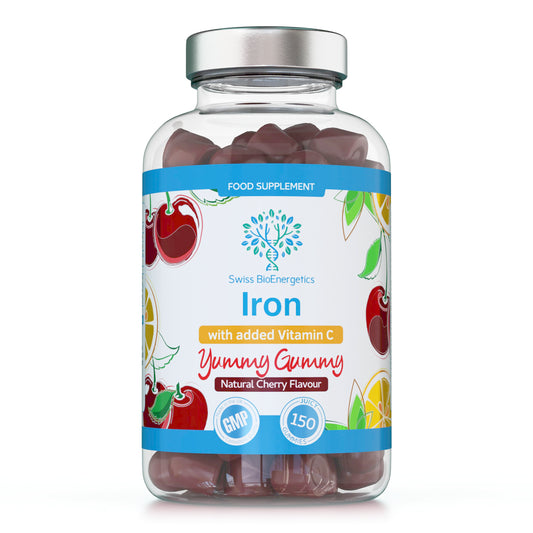 Iron Gummies with Added Vitamin C - 150 Natural Cherry Flavour Chewable Yummy Gummies