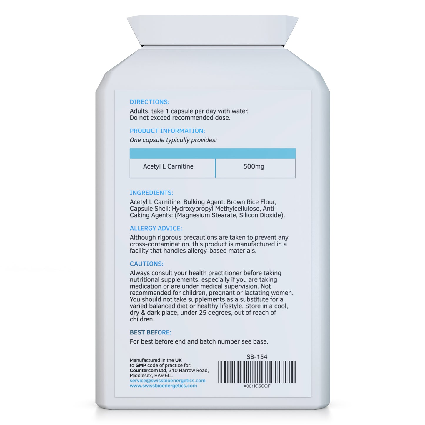 Acetyl-L-Carnitine 500mg | 90 Capsules | Swiss BioEnergetics Acetyl-L-Carnitine 500mg | 90 Capsules | Swiss BioEnergetics