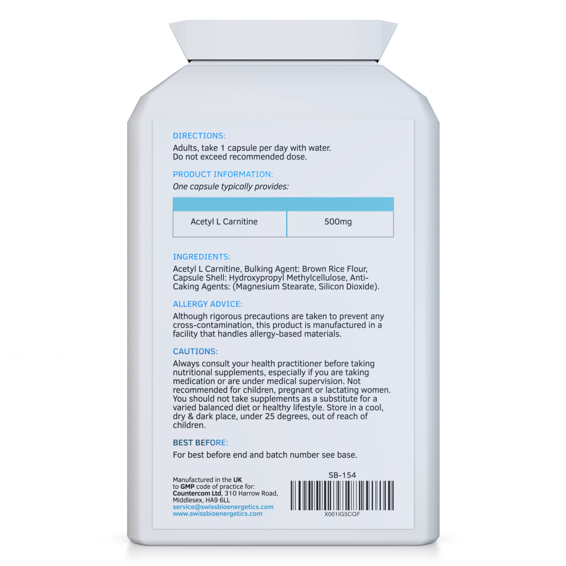 Acetyl-L-Carnitine 500mg | 90 Capsules | Swiss BioEnergetics Acetyl-L-Carnitine 500mg | 90 Capsules | Swiss BioEnergetics