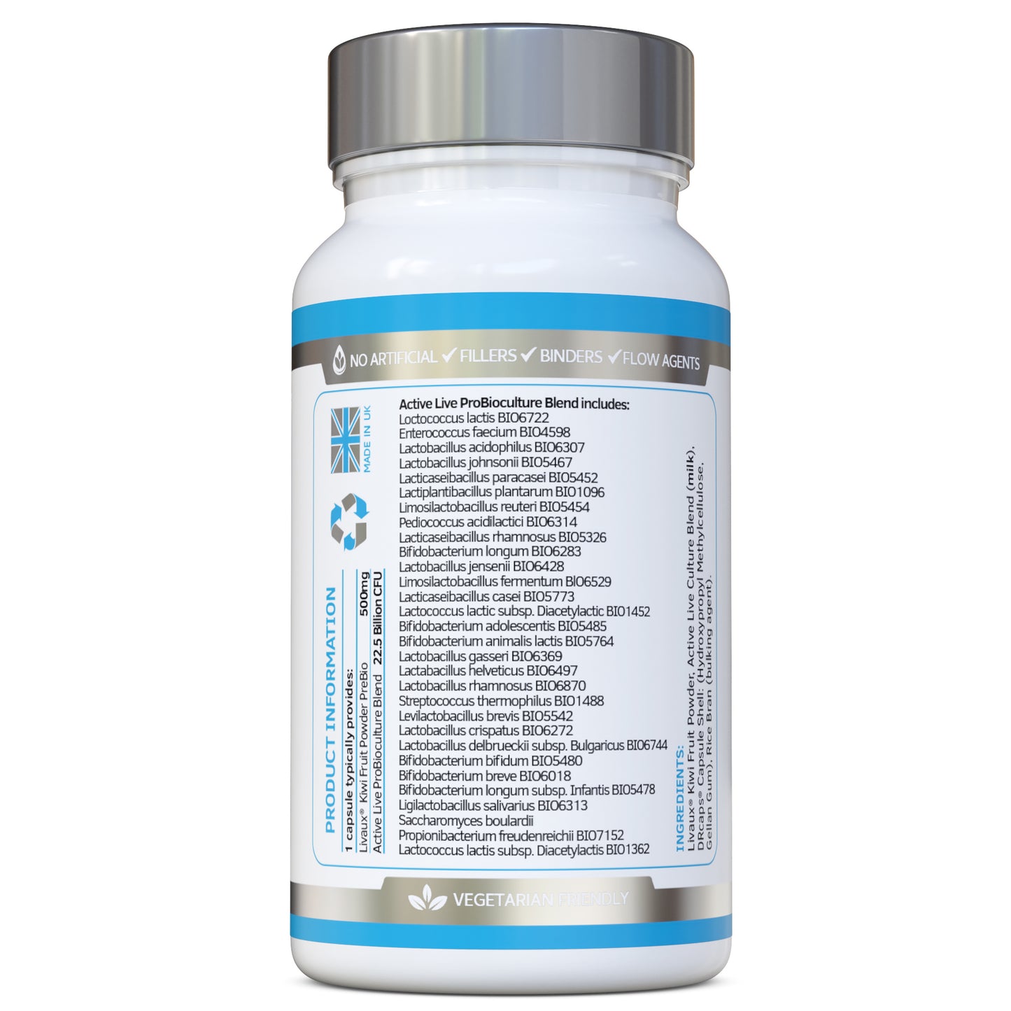 Bio Cultures Complex Probiotics 30-strains, 22.5 Billion CFU plus 500mg Livaux Prebiotic