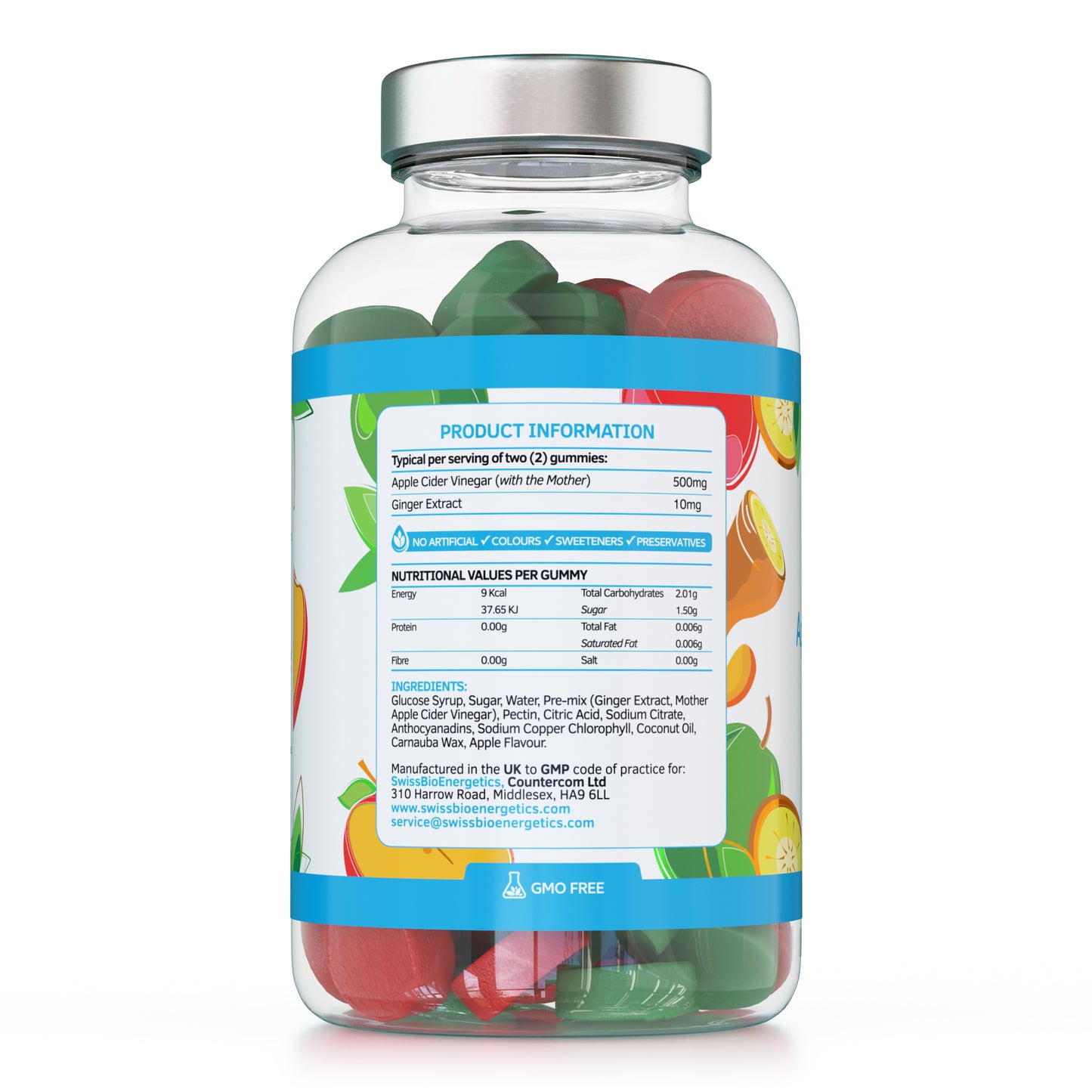 Apple Cider Vinegar Gummies with The Mother & Ginger - 60 Natural Apple Flavoured