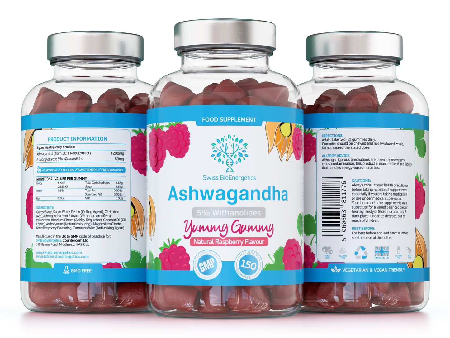 Ashwagandha Gummies - 150 Natural Raspberry Flavoured Chewable & Yummy
