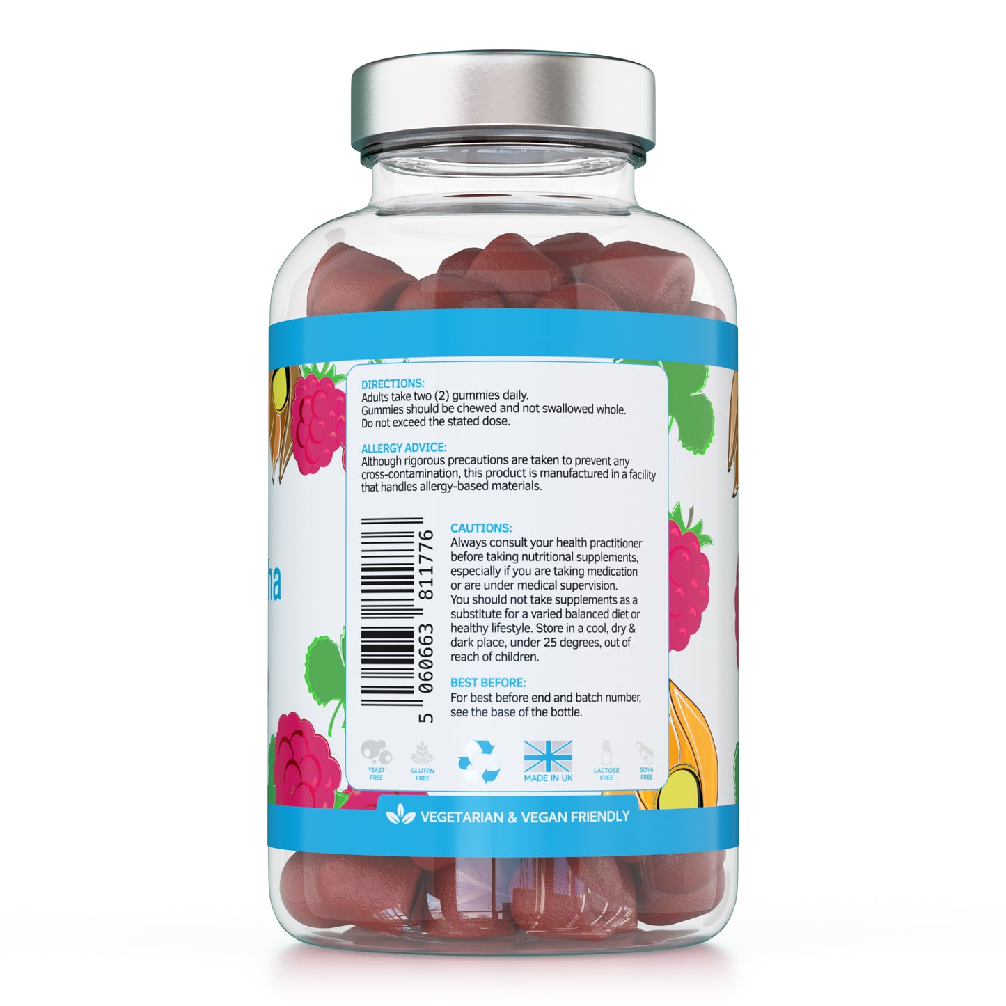 Ashwagandha Gummies - 60 Natural Raspberry Flavoured Chewable & Yummy