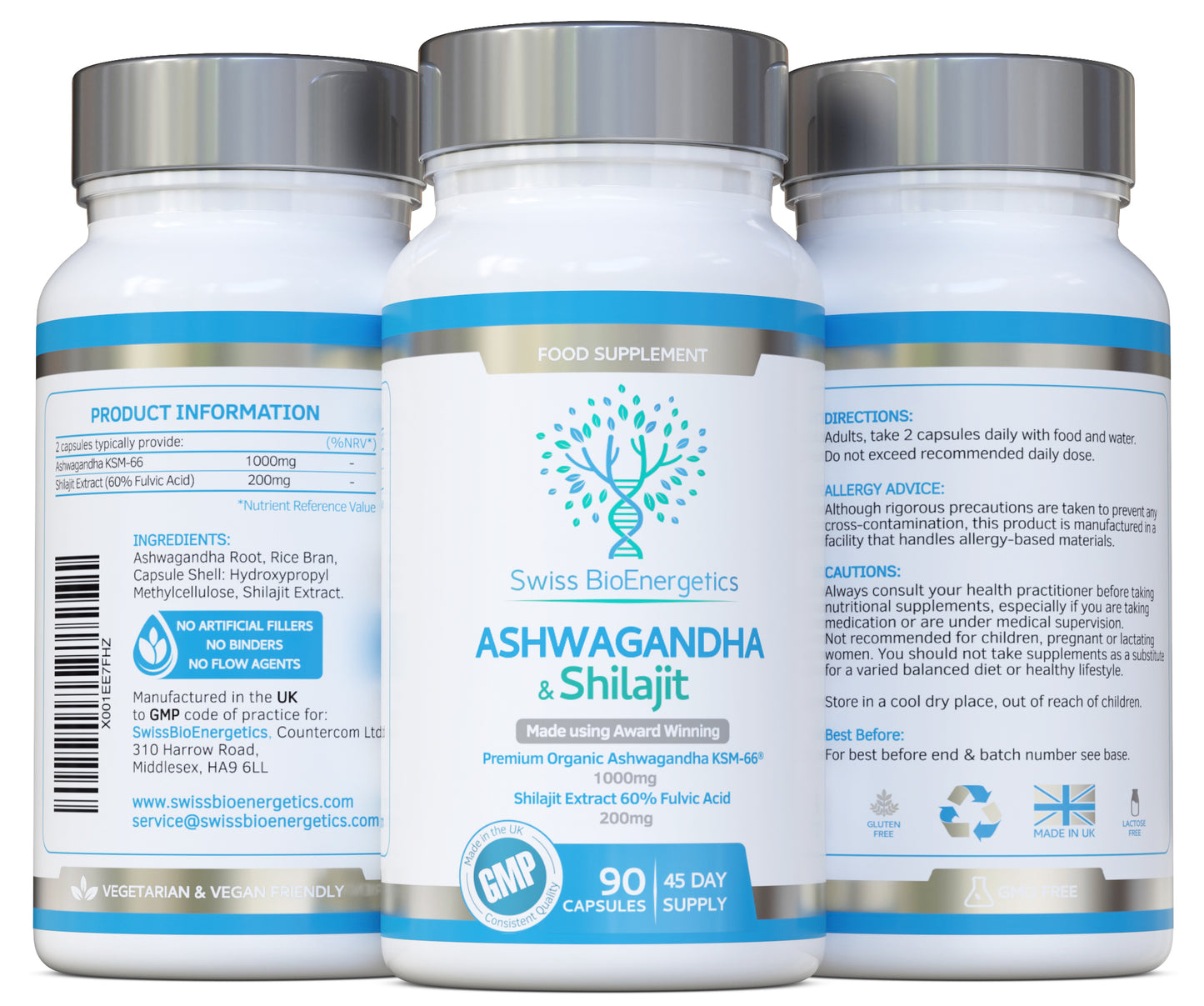 Ashwagandha & Shilajit - Award Winning Ashwagandha KSM-66 1000mg & Purified Shilajit Extract 200mg (60% Fulvic Acid)